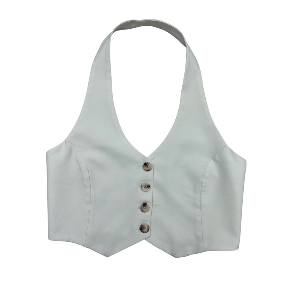 Fashion Club Halter Top Vest Sleeveless Button Up Crop White Size‎ Unknown